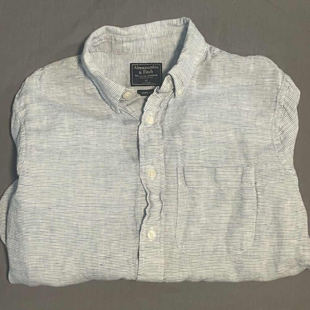 Abercrombie&Fitch Light Blue A&F 100% Linen Collection Button Sleeve Shirt Small